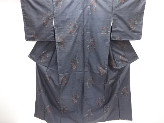 JAPANESE KIMONO / UNUSED / SILK / DORO OSHIMA TSUMUGI / WOVEN TANZAKU & FLORAL PLANTS